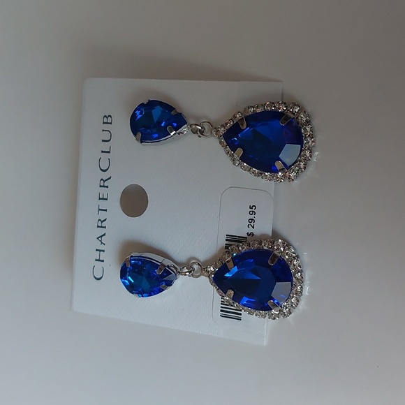Charter Club Jewelry - Charter Club Faux Sapphire Blue Rhinestone Teardrop Drop Earrings